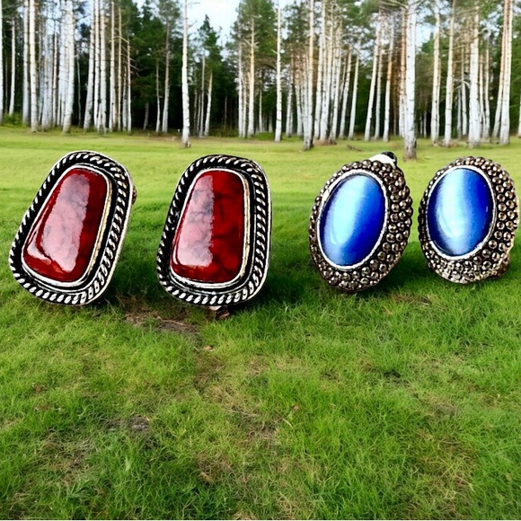 Vintage Earrings Silvertone and Faux Gemstones Screwback + Clip On 2 pairs - Picture 12 of 12